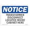 Signmission OSHA Sign, 10" H, Rigid Plastic, Transformer Disconnect Located Inside Cabinet Here Sign, Landscape OS-NS-P-1014-L-18720 - alternate 1